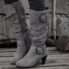 Women's Slouch Knee High Boots, Buckle Strap Side Zipper High Heeled Boots, Comfortable Suedette Long Boots