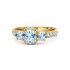 Blue Topaz Three-Stone Halo Pavé Band Ring -Sterling Silver Gold Vermeil