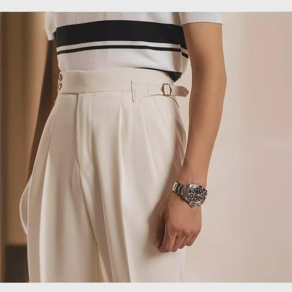 Мужские всесезонные повседневные прямые брюки в корейском стиле - однотонный цвет и модный дизайн костюма