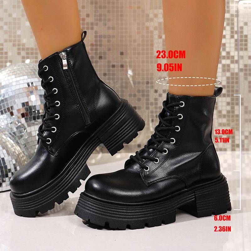 Модные массивные ботильоны на платформе для женщин, толстая подошва, нескользящие, черные, в стиле милитари, женские, осенняя мода, искусственная кожа, женские ботинки 2025