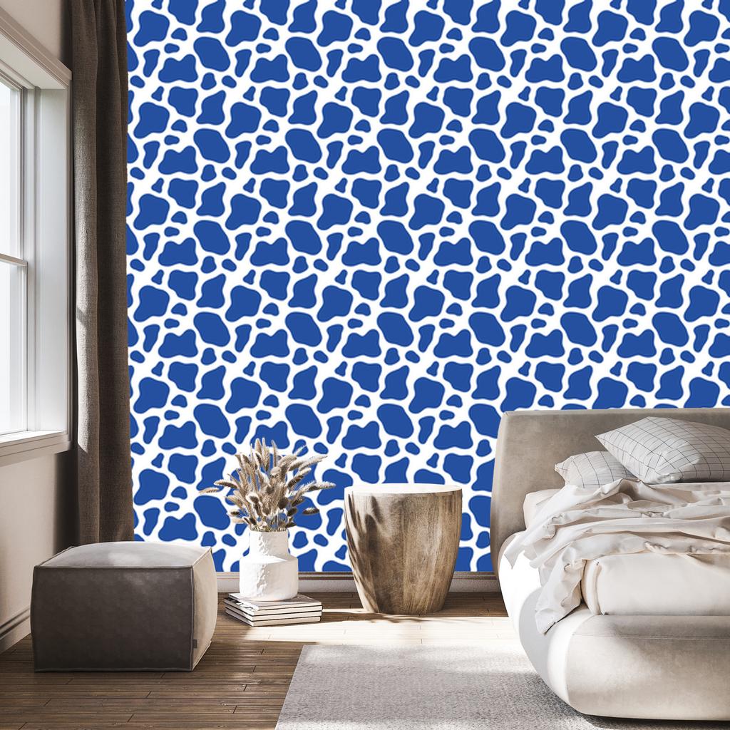 Cow Patches Wallpaper Blue and White, Blue Background for Living Room and Bedroom 50x1000
