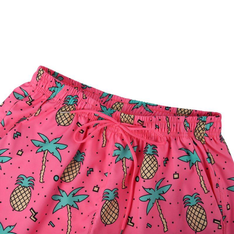 Men's Summer Double-layered Shorts Drawstring Swim Trunks Beach Printed Swim Pants with Pocket