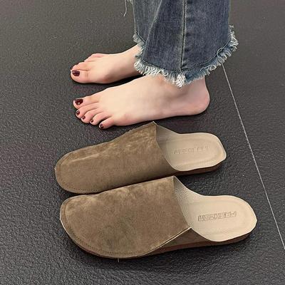 Мелющая пряжа сумка голова полутапочки женские весна и лето новые мягкая кожа ленивые туфли ретро плоская мягкая подошва прохладные тапочки женские