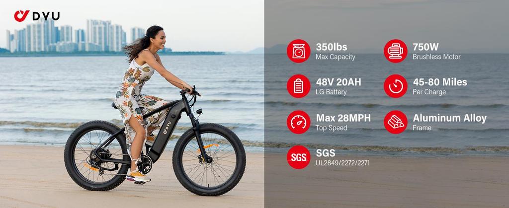 DYU KING 750 Electric Bike – 110km Range, 750W Motor, 26x4.0 Fat Tires – All-Terrain Aluminum E-Bike