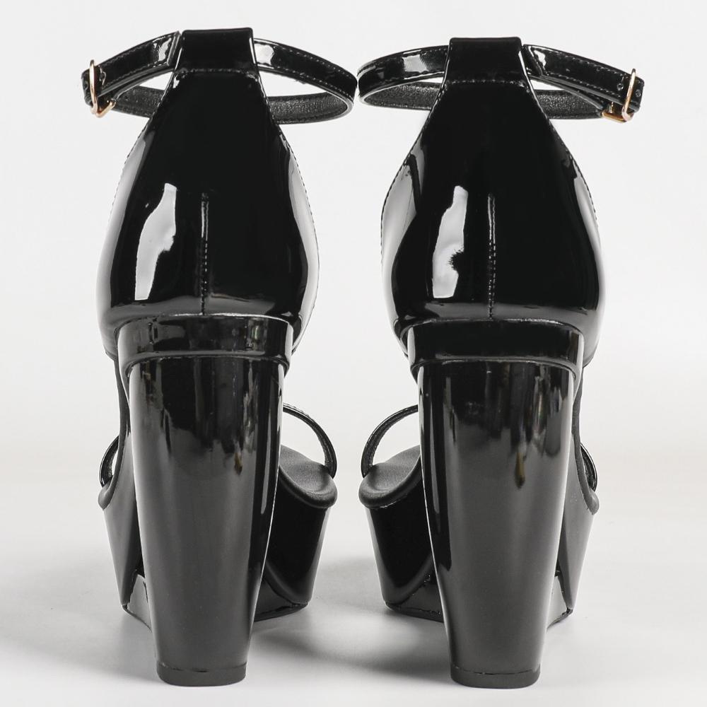 Women Black Patent Leather Open Toe Platform High Heel Slippers Fashion Summer Ladies Footwear LFD-1107WG-Q10