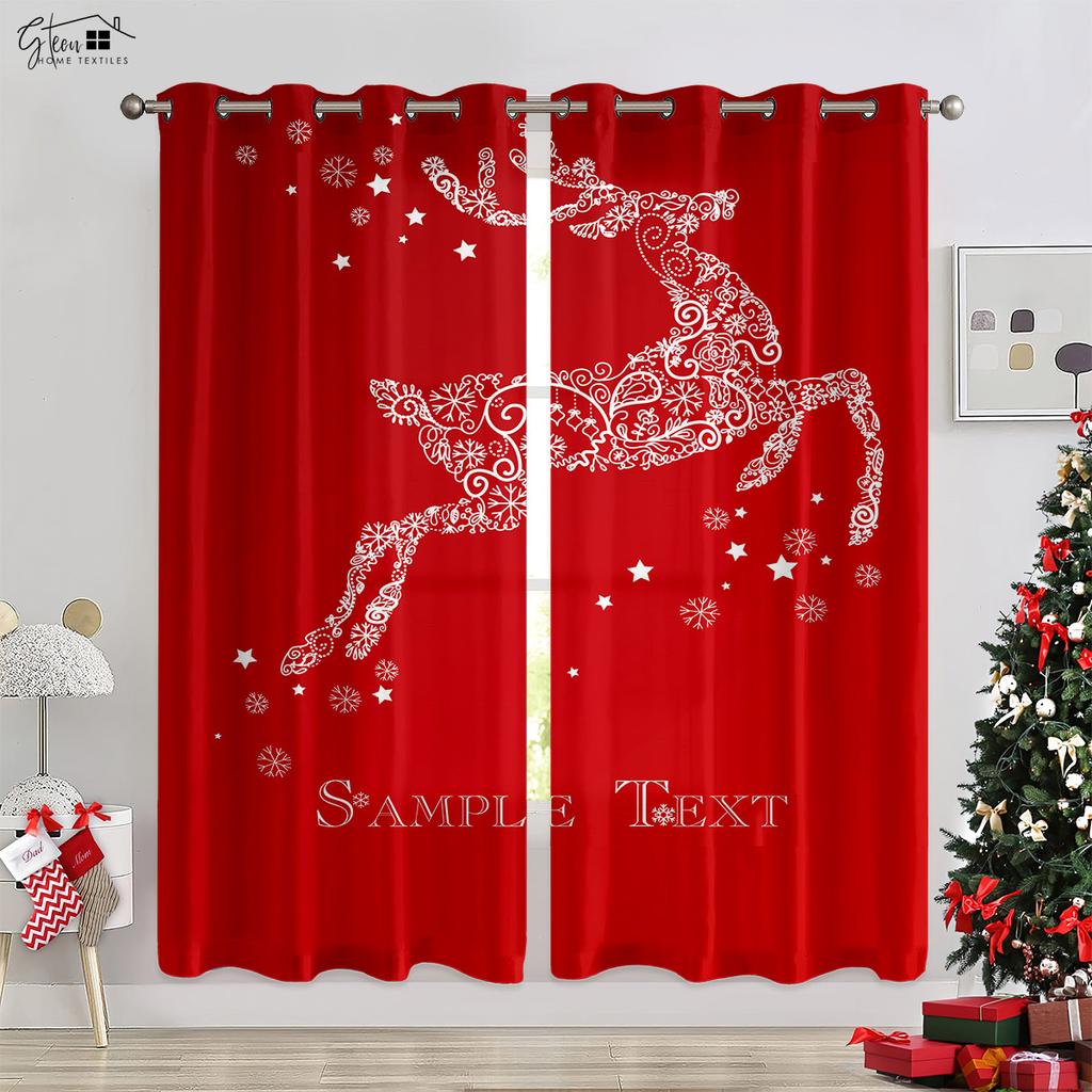 Christmas Decoration Curtain Christmas Tree Christmas Hat Gift Elk Snowflakes New Year Festival 3d Printing Easy To Wash Curtain