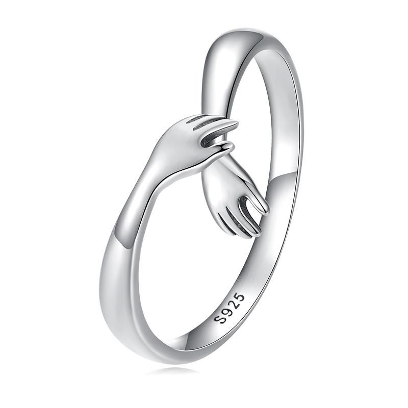 WOSTU Romantic Hand Open Finger Rings For Women 925 Sterling Silver Girl European Simple Adjustable Guardian Ring Jewelry Gift