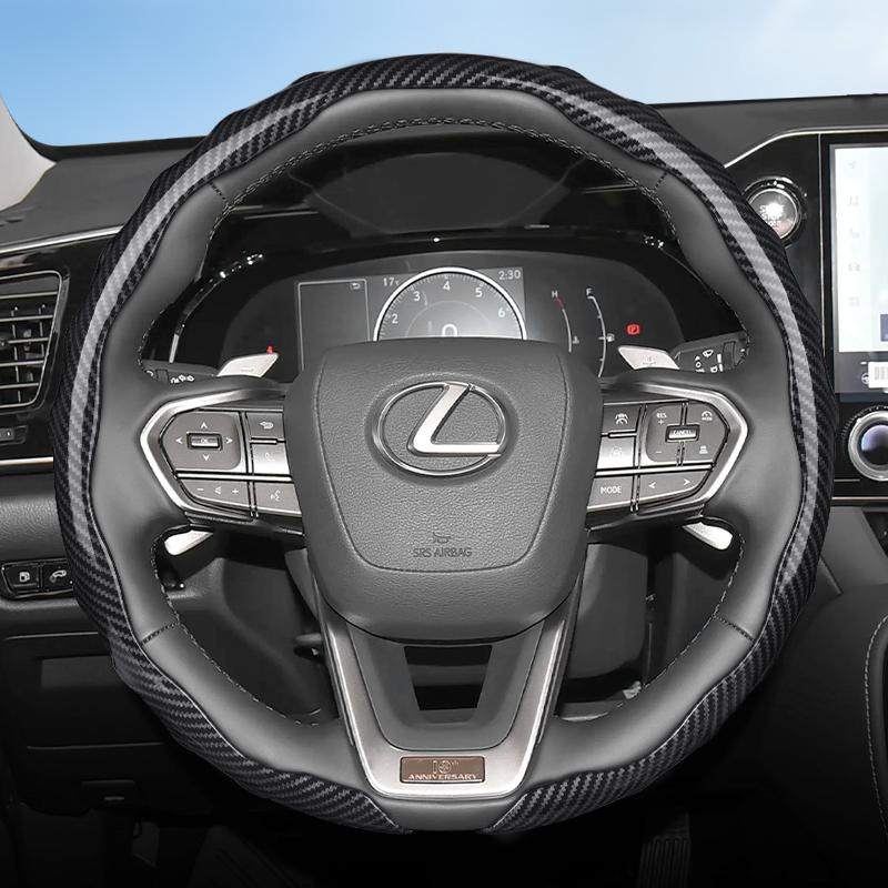 Suitable for Lexus Carbon Fiber Texture Steering Wheel Cover with Snap-On Wave-Shaped Sports Design to Protect Models Such as Rx, Nx, Es, Gx, Lx, Is,