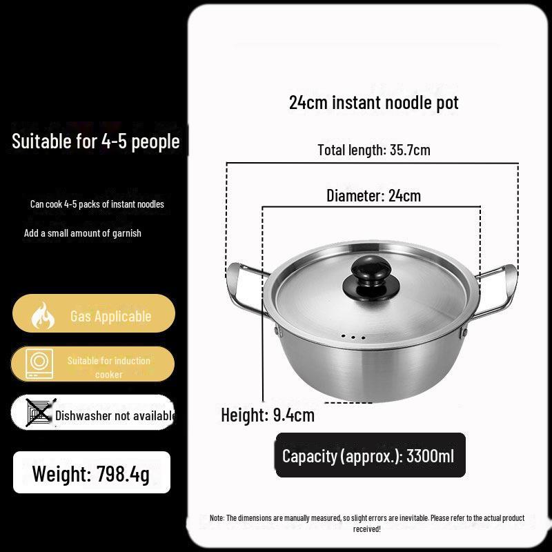 Золотистая корейская кастрюля для рамэна из нержавеющей стали с крышкой — двойные ушки, утолщенная, идеально подходит для лапши, супа или небольших горячих блюд.