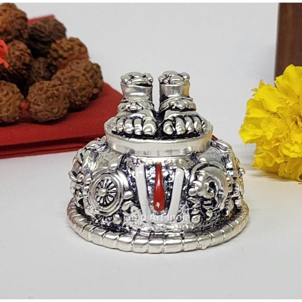 Lord Balaji Charan Paduka Silver Matte Antique Finish Vishnu Charan Paduka for Pooja Room/Car Dashboard Venkateswara Swamy Feet Best Gift