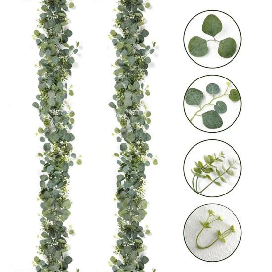 1/2/3Pcs 180CM Artificial Eucalyptus Leaves Garland Indoor Outdoor Hanging Fake Greenery Plants Party Christmas Mantle Fireplace Porch Stairs