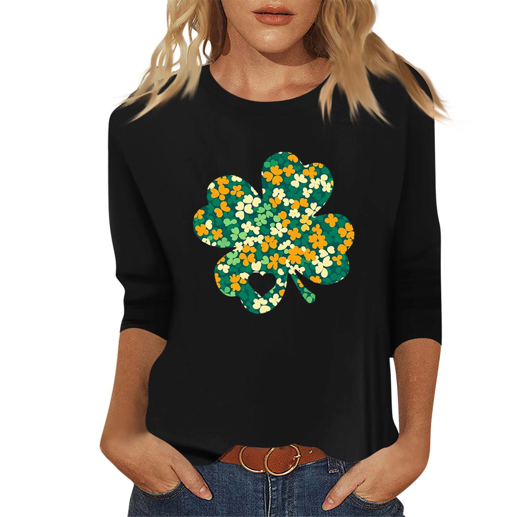 Ladies' Fashionable And Casual Seven Quarter Sleeved St. Patrick's Day Printed Pullover Top