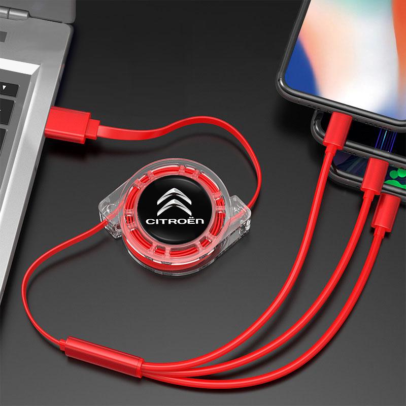 Car 3 In 1 USB Type-C Ports Fast Charger Power Data Cable For Citroen Celysee C6 C3 C5 C1 C2 C4 Aircross Picasso Cactus Berlingo MA4