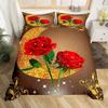 Rose Duvet Cover Set Red Rose Floral Bedding Sets Flower Butterfly Comforter Cover for Women Modern Fashion Marble Quilt Cover