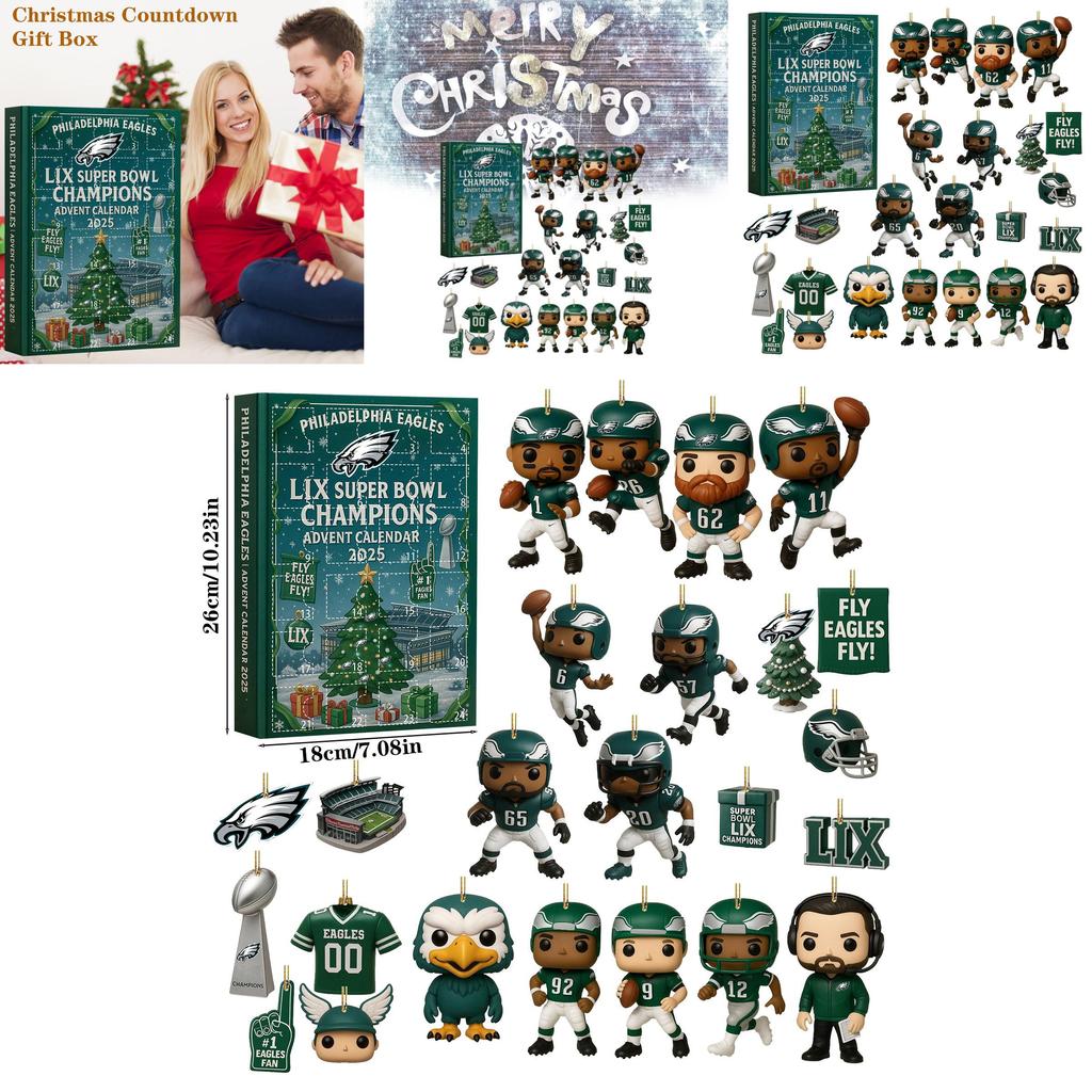 Рождественский календарь Philadelphia Eagles в формате «слепой коробки» с акриловыми украшениями для подарков на праздничную вечеринку
