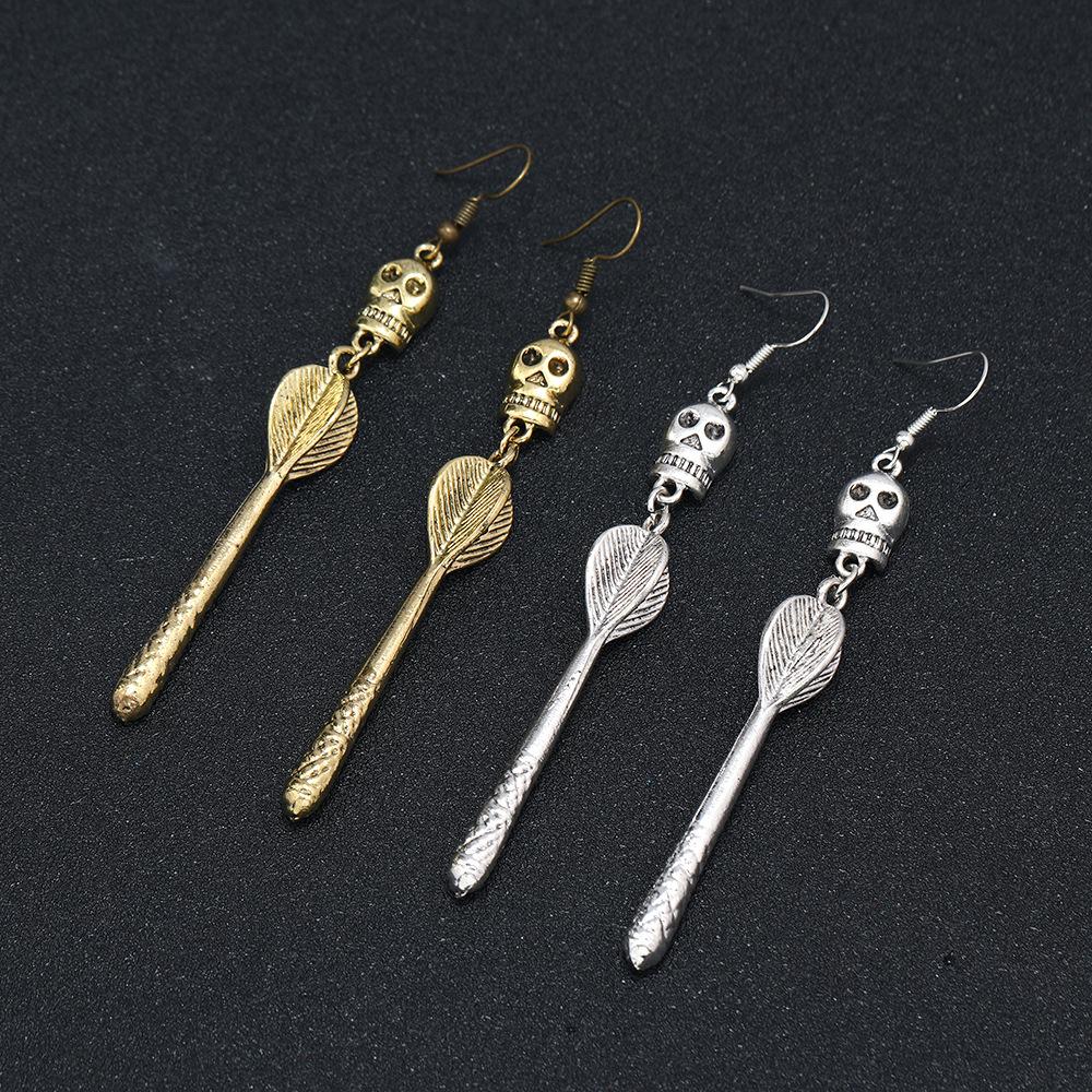 Длинные серьги на Хэллоуин. Креативные универсальные серьги-крючки с подвеской в виде черепа.