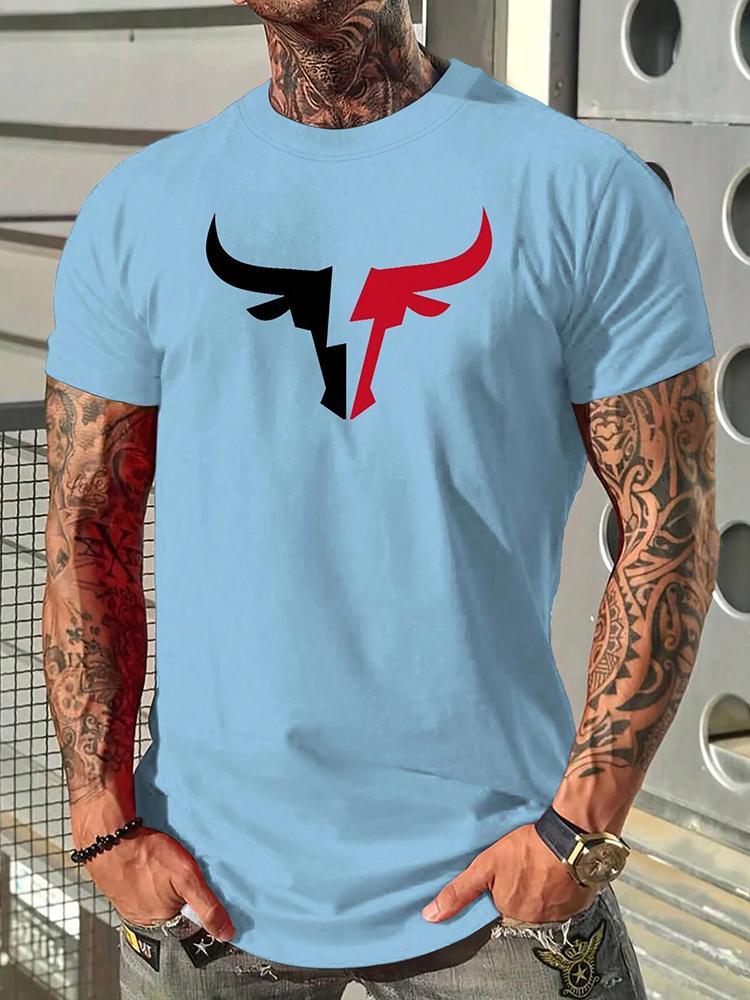 2024 New Summer Daily Casual Men's T-shirt Outdoor Street Men Fashion Short-sleeved Top 3D Bull Head Print Men's T-shirt