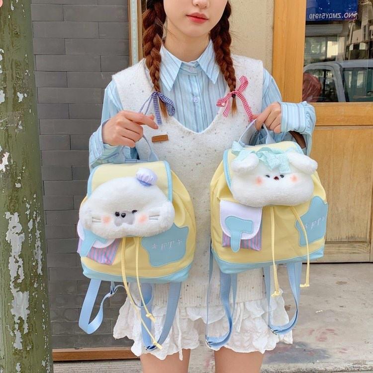 Style Forest Otter Puppy Puppet Cartoon Backpack Student Bag Drawstring With