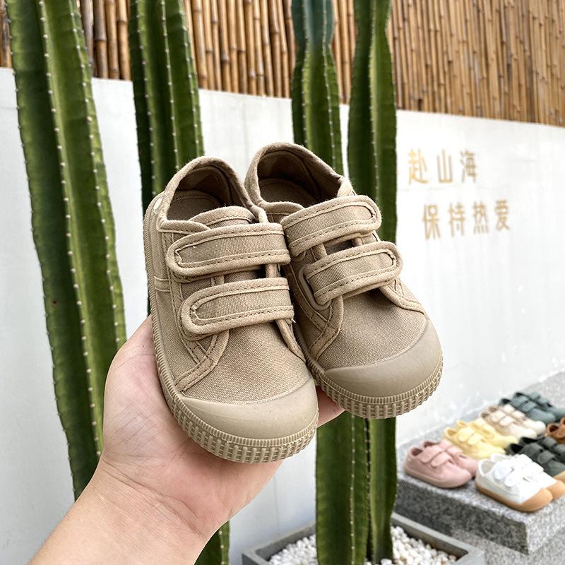 Toddler Kids Retro Canvas Shoes Children Soft Bottom Solid Board Shoes Lightweight Breathable Hook and Loop Casual Shoes