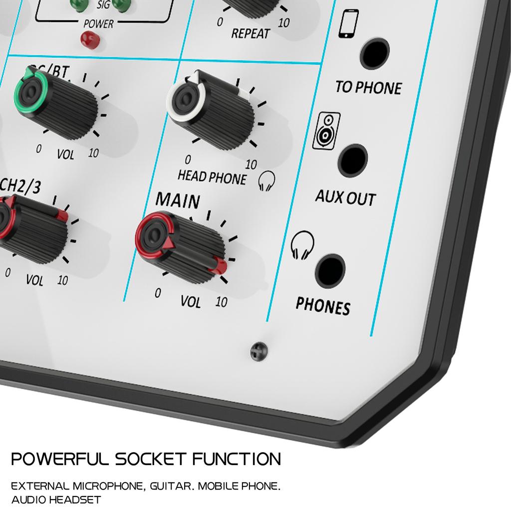 Audio Mixer 3-Channel Mixing Console 48V Phantom Power for Home Studio Recording DJ Network Live