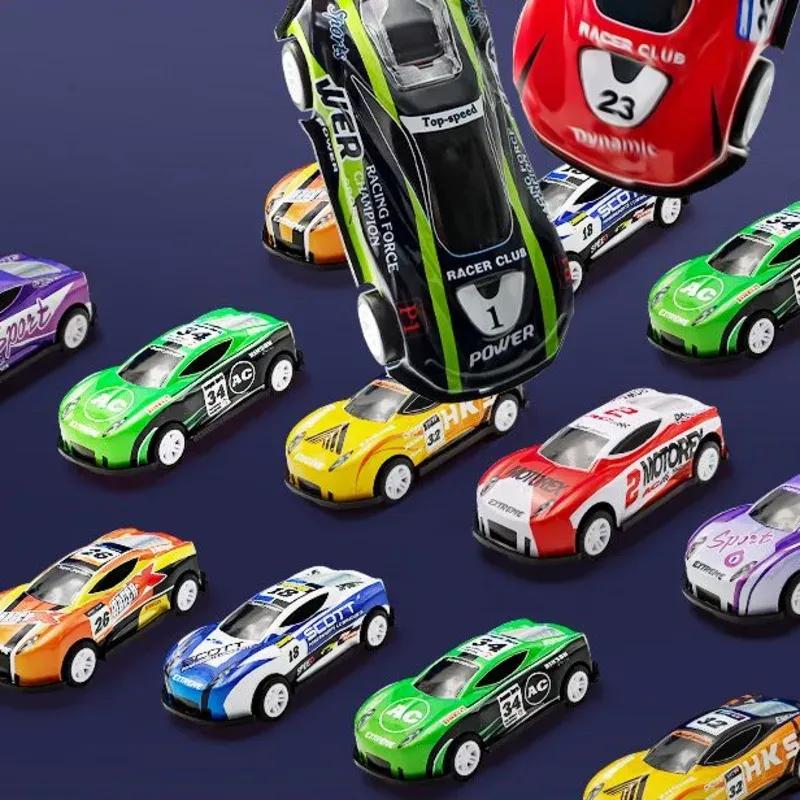 Детский автомобильный грузовик с 6 легкосплавными автомобилями, складной контейнер для хранения, игрушечный транспорт с выталкивающим рельсом для мальчиков 4-6 лет