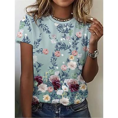 Женская футболка с коротким рукавом, цветочный принт, летний топ с круглым воротником, повседневный модный женский пуловер в лаконичном стиле