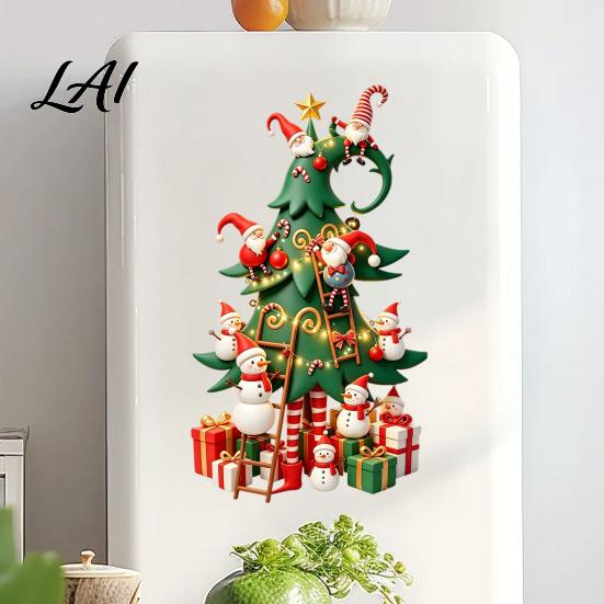 Durable Holiday Window Art Christmas Tree Stickers with Gnome And Snowman Removable Glass Stickers PVC Self Adhesive Mural Waterproof Wall Decor for