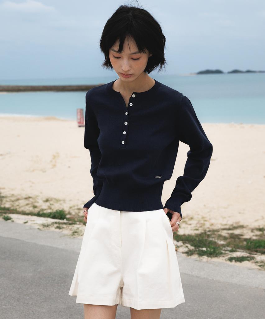 DEHEVE Summer Henley Neck Knit [Navy]