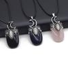 1Pcs Lot Natural Stone Moon-shaped Necklace Pendant Agate Opal Amethyst Charm With Leather Cord Chain Necklaces for Women Men Jewelry 22x45 Mm