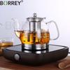 BORREY Glass Flower Teapot Heat Resistant Glass Teapot With Infuser Induction Gas Stove Teapot Electromagnetic Furnace Kettle