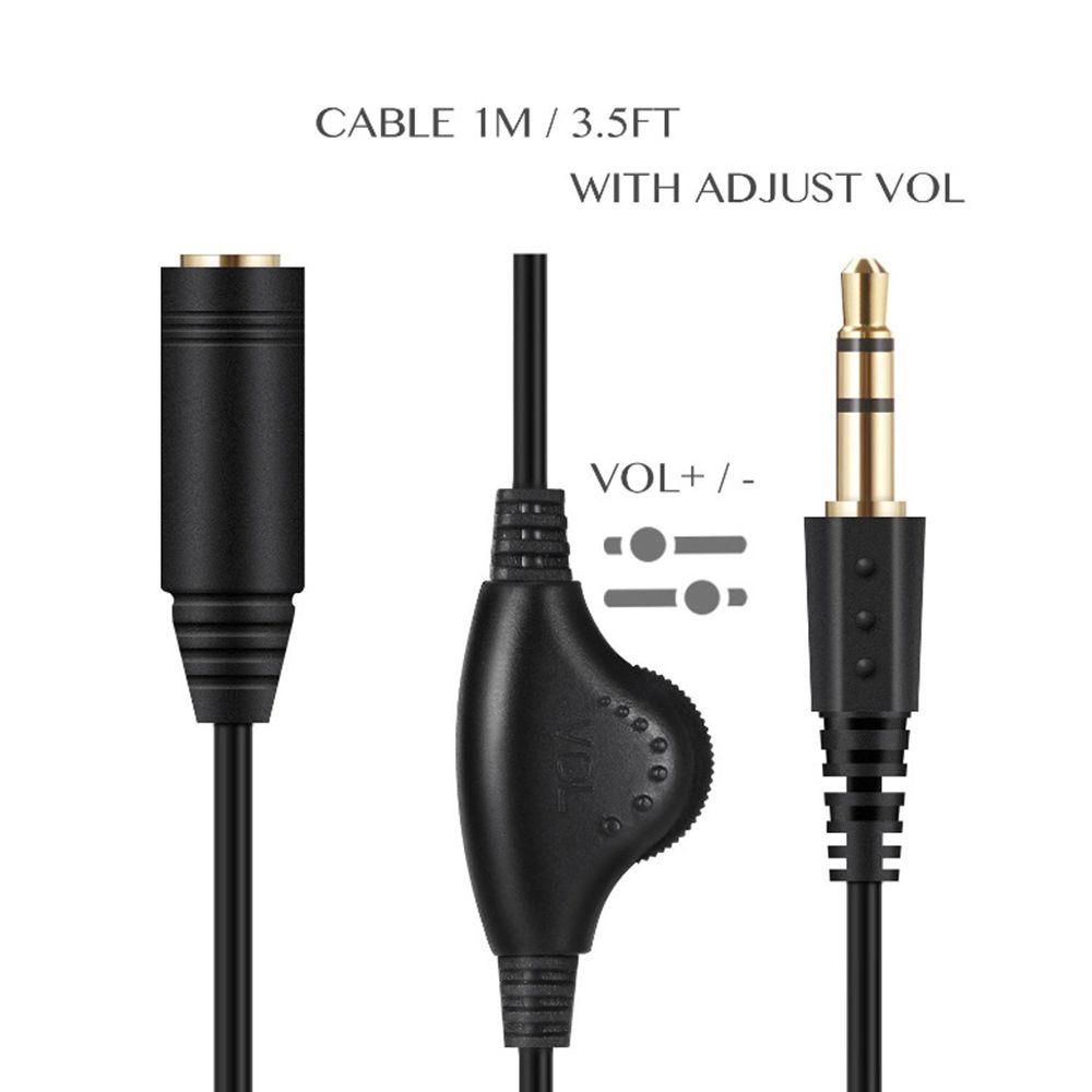 Line Volume Control Cable Stereo Audio Adaptor Headphone Extension Cord Cable Earphone Accessories