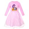 Kids Girls Anime Cartoon POP Singer Super Star Rumi Zoey Mira Print Mesh Rainbow Round Neck Casual Cotton Dress