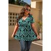 Plus Size Women's Spring and Summer V-neck Printed Short-sleeved T-shirt