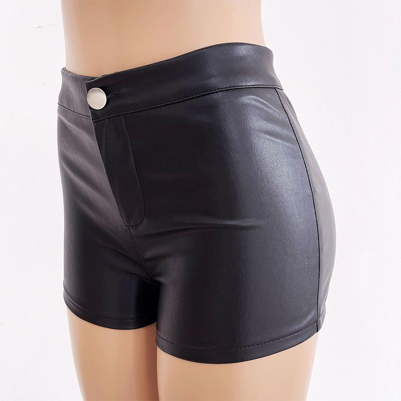 Shorts Women's High Waist Bag Hip PU Stretch Skinny Sexy Leather Pants