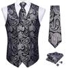 Mens Gray Vest Tie Hankie Fashion Men's Formal Dress Suit Slim Tuxedo Waistcoat Coat