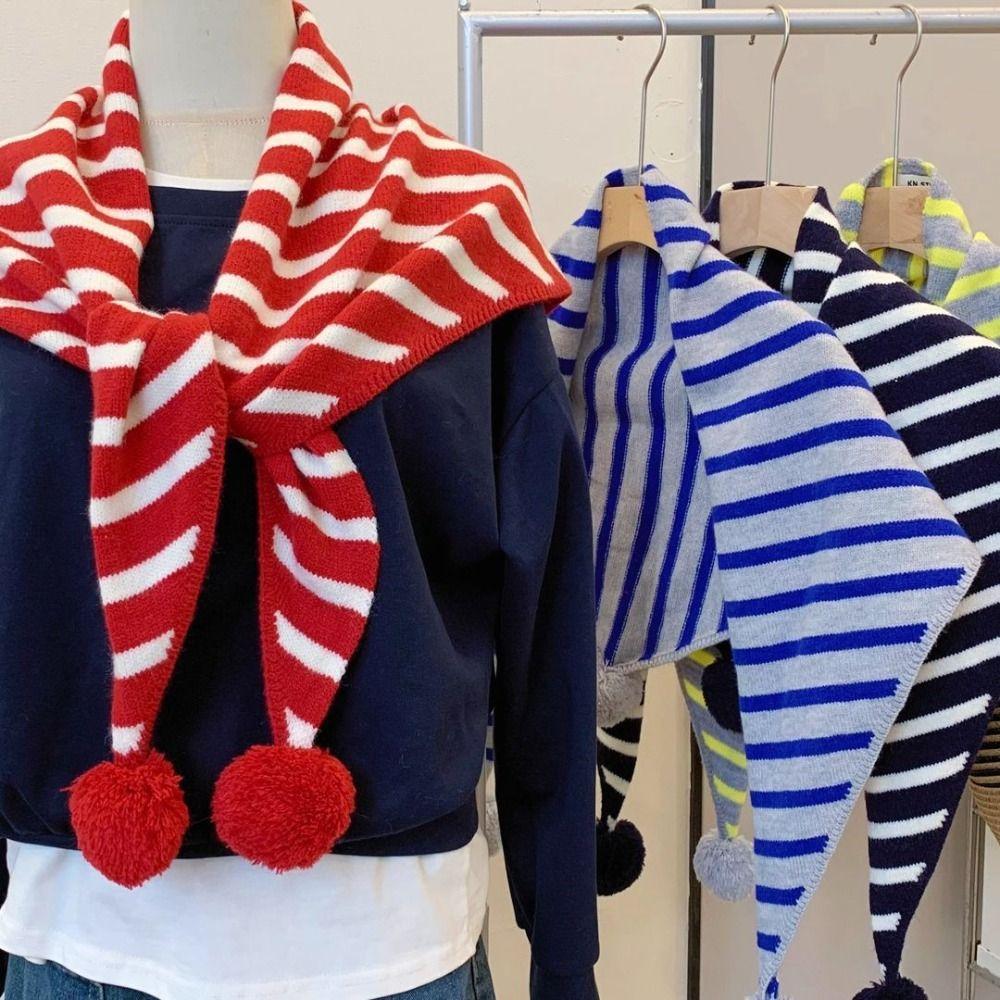 Long Triangular Knitted Shawl Thicken Stripe Scarf Simple Winter Cashmere Scarves Women/Men