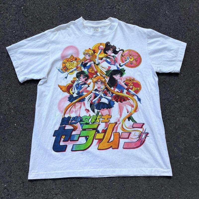 90s Sailor Moon Anime Shirt Rare Design White Unisex Summer New Vintage Fashion Men's and Women's Streetwear