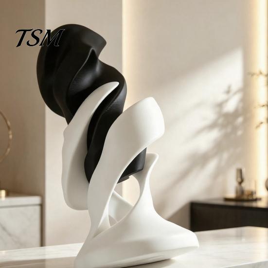 Unique Housewarming Gifts Dualism Unity Sculpture, 3D Printed Abstract Two-Part Head Art Statue, Atmospheric Business Modern Style Matte PLA Ornament,