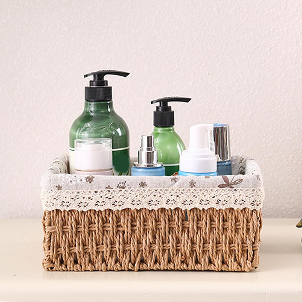Плетеная корзина для хранения Сельское ткачество ткани Ручная работа Настольная корзина для хранения для организации полок Спальня Ванная комната
