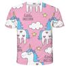 Летняя детская футболка с 3D розовым единорогом, одежда для подростков, футболки с популярным принтом для малышей, одежда для девочек, футболка