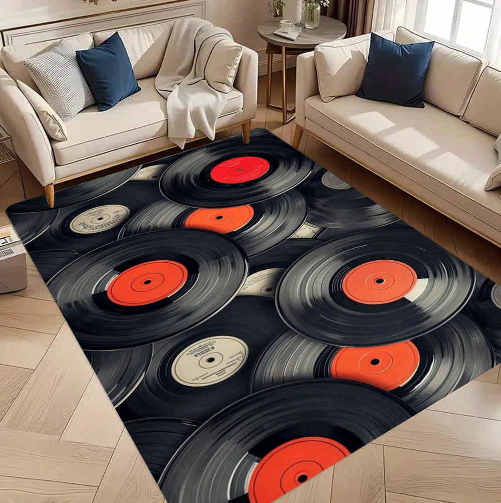 Chic Retro Groovy Vinyl Record Theme Decor Rug for Living Room Bedroom Leisure Area Home Decor Comfortable Non Slip Durable
