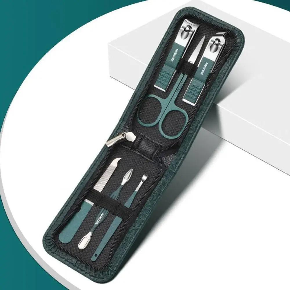 Scissors Set, Ear Pick Nail Clipper Tool, Household Nail Clippers Stainless Steel Pedicure knife,Green 6,piece Set