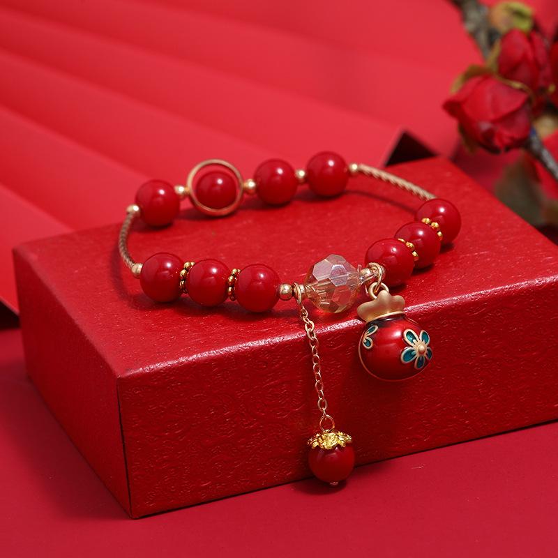 Нишевый дизайн новый изысканный браслет ретро красный кристалл простой и универсальный студенческий креативный круглый браслет женский