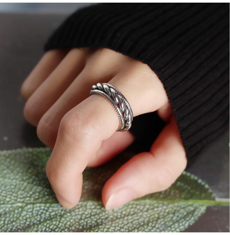 Korean Dongdaemun Heavy Industry Sterling Silver Three-layer Twisted Personality Creative Classic Simple Open Women's Ring
