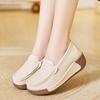 Women Wedge Chunky Shoes Platform Loafers Students Casual Leather Shoes Thick Sole Height Increase Shake Shoes for Mother Large Size