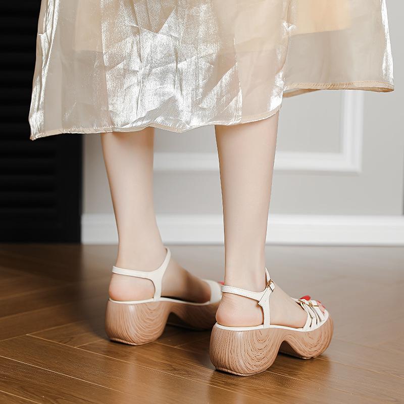 Женские сандалии на платформе в ретро-праздничном стиле, летние новые на толстом каблуке, подошва-маффин, маленький высокий каблук с римскими сандалиями