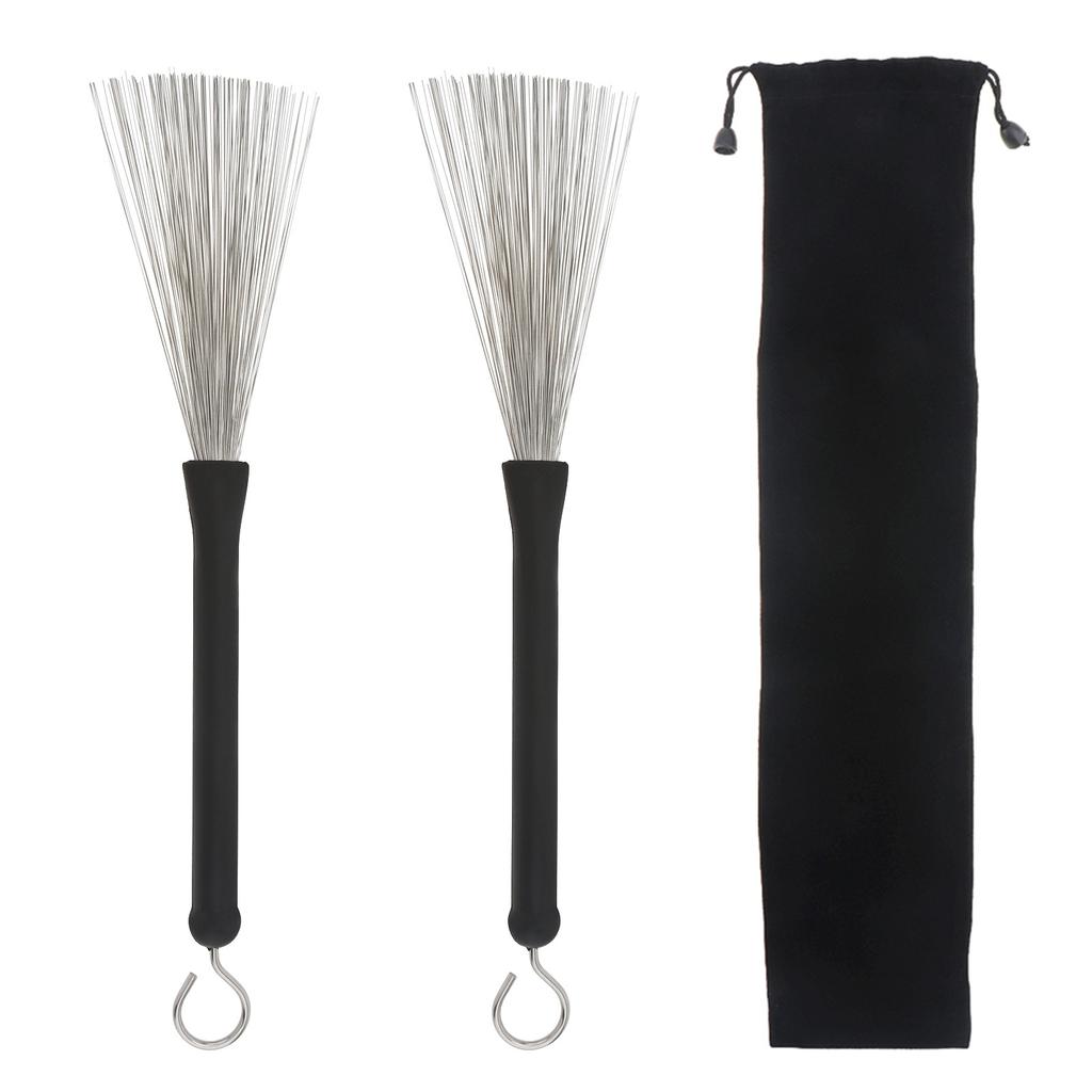 1 Pair Retractable Rubber Handles Steel Wire Jazz Drum Brushes with Velvet Bag