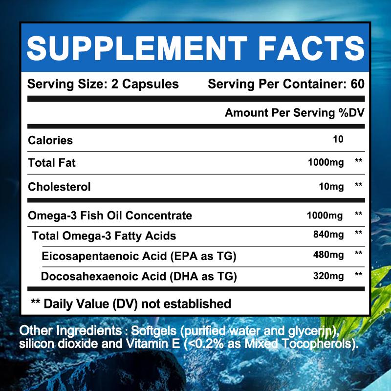 Omega 800 Ultra-Concentrated Fish Oil 1000mg - EPA-DHA Formula - 120 Capsules