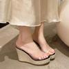 New Women's Shoes Home Slipper Platform Transparent Strap Heel Wedge Luxury Slide Soft Summer Fashion