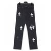 9903 CHROME HEARTS Men's and Women's American Style Trendy Jeans with Fabric Patches, Casual and Fashionable High Street Pants